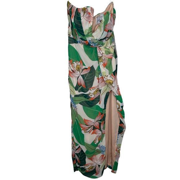 Katie May Come On Home Dress XS Tropical Strapless Floral High Slit Midi Resort - Picture 2 of 13